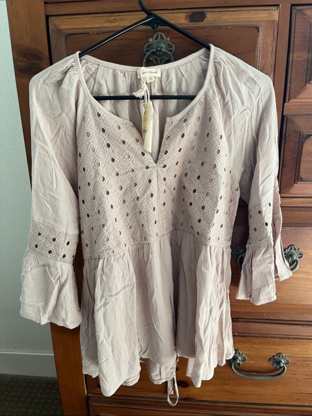 Hem & Thread Tan Embroidered Peasant Tunic